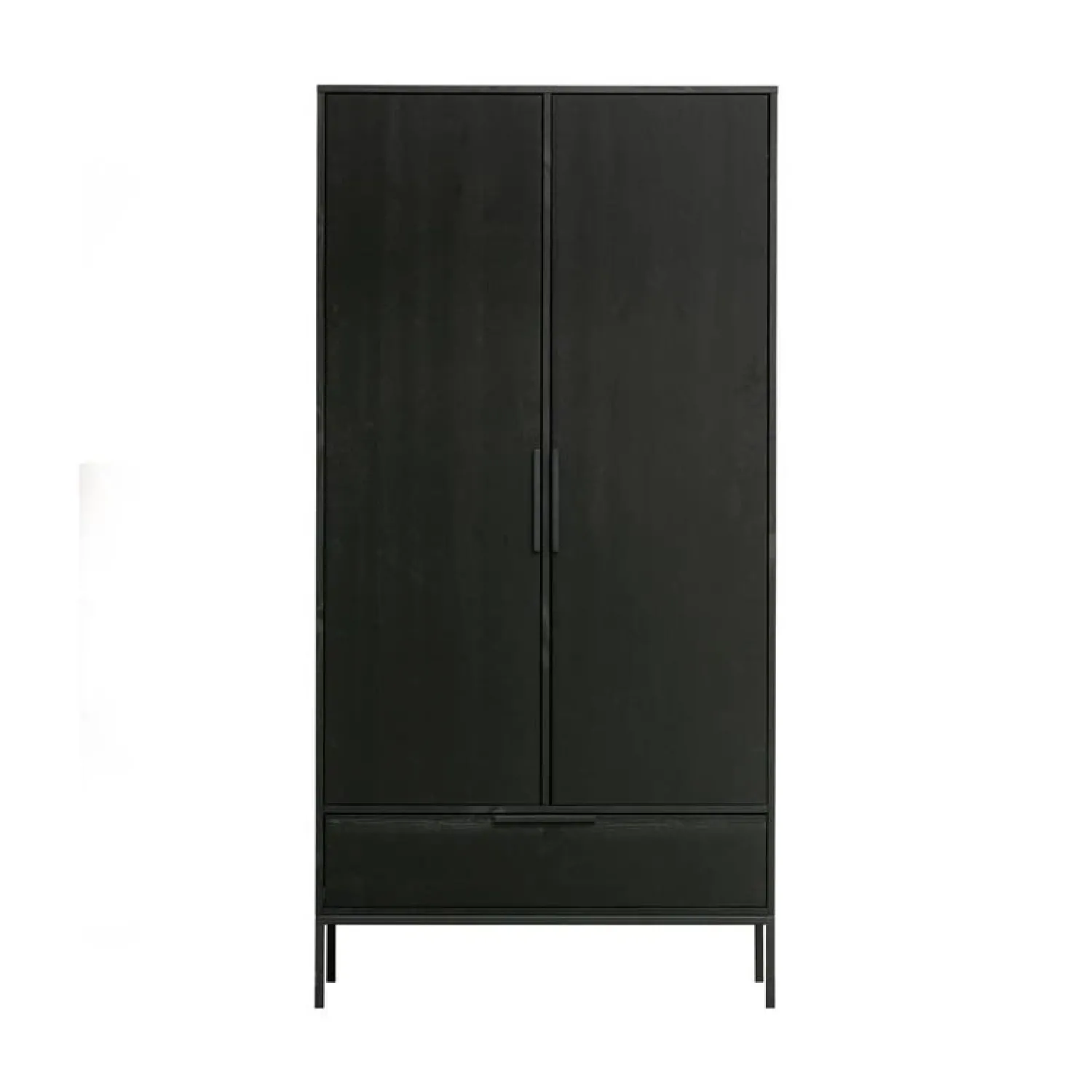 WOOOD Industriele Kasten|Kledingkasten|Adam 2-deurs Kledingkast grenen zwart 100cm