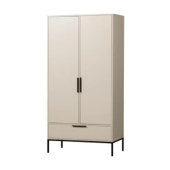 WOOOD Industriele Kasten|Kledingkasten|Adam 2-deurs Kledingkast grenen zand 100cm