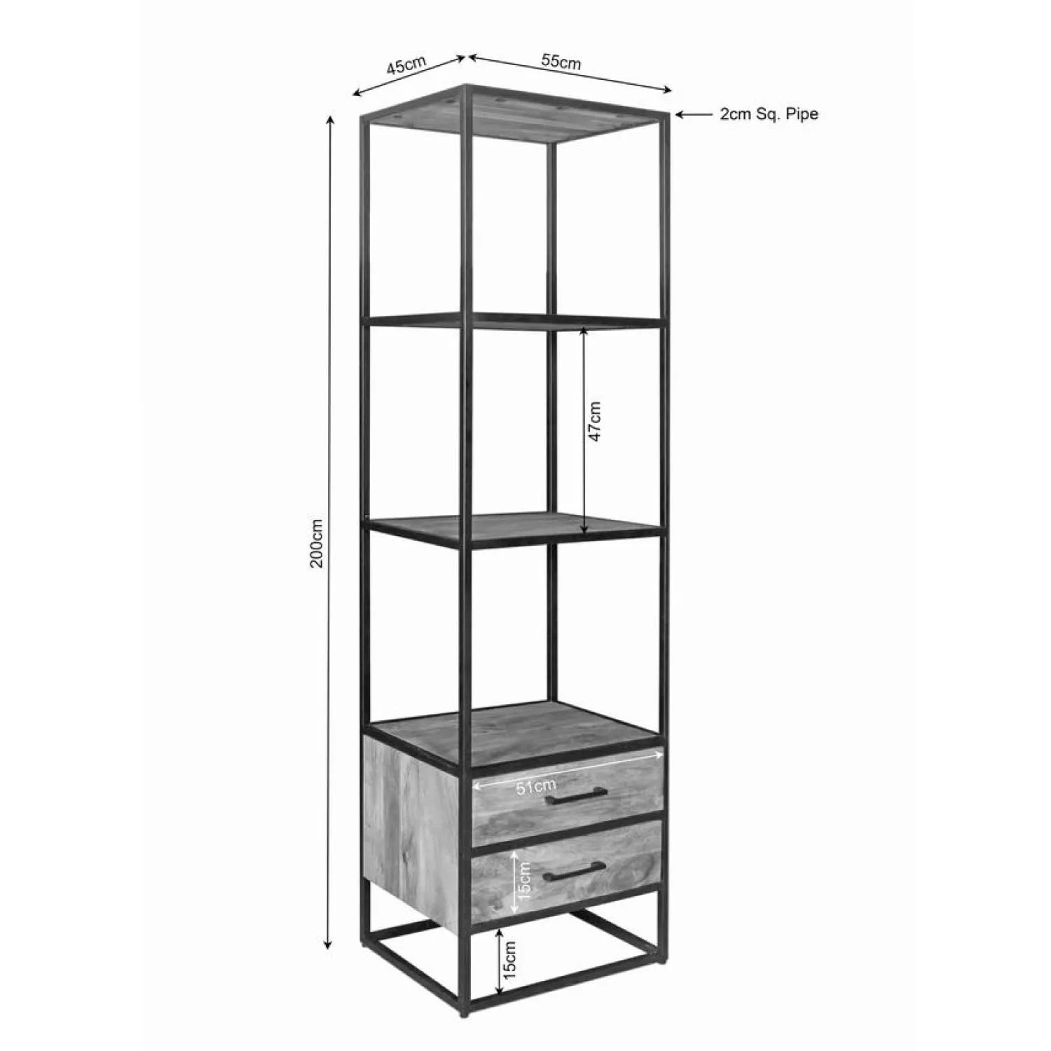 Furndea Boekenkasten|Industriele Kasten|Alaska Boekenkast Met lades Mangohout 55cm