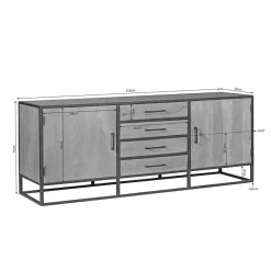 Furndea Dressoirs|Industriele Kasten|Alaska Dressoir Mangohout 210cm
