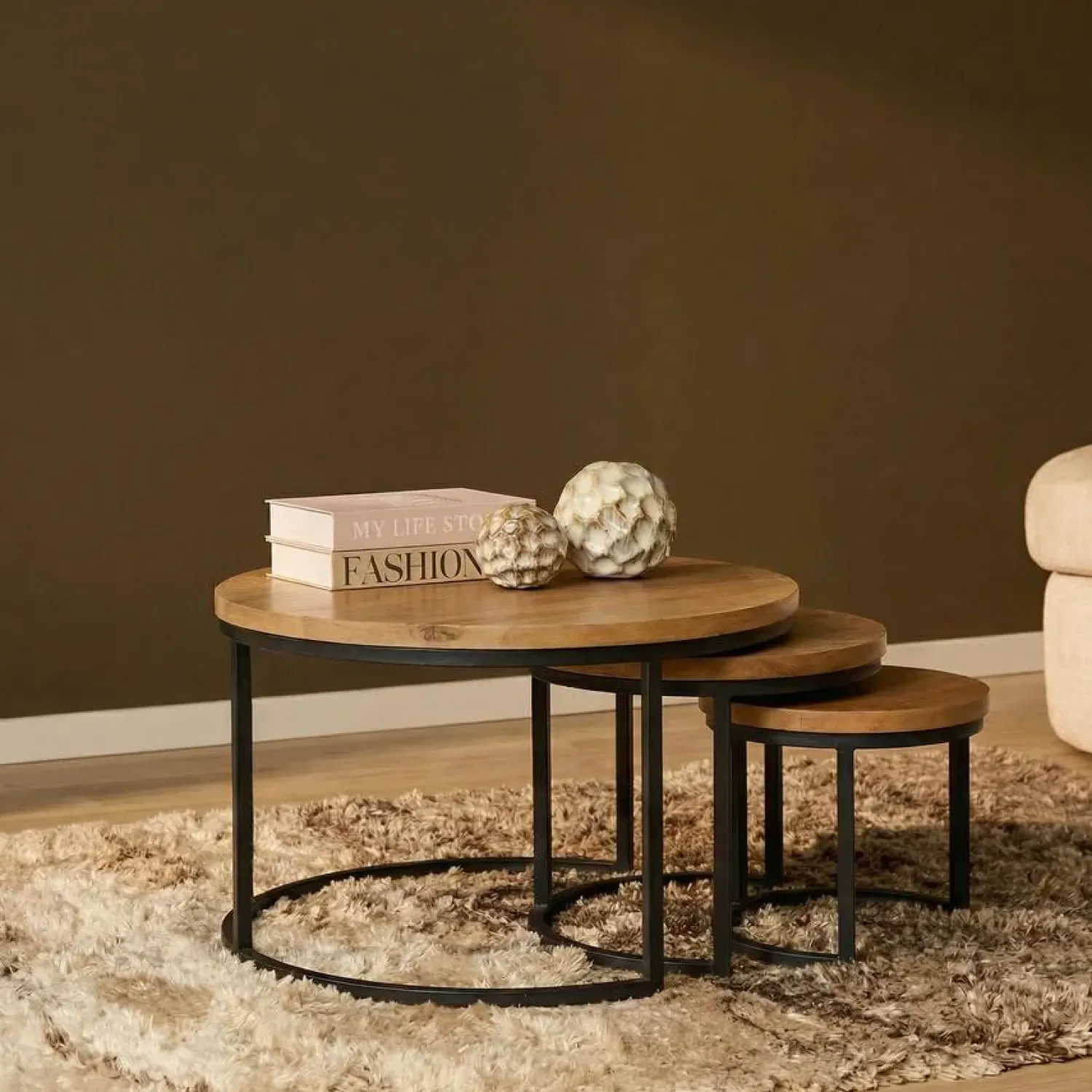 Furndea Salontafels|Alaska Salontafel Set van 3 rond Mangohout