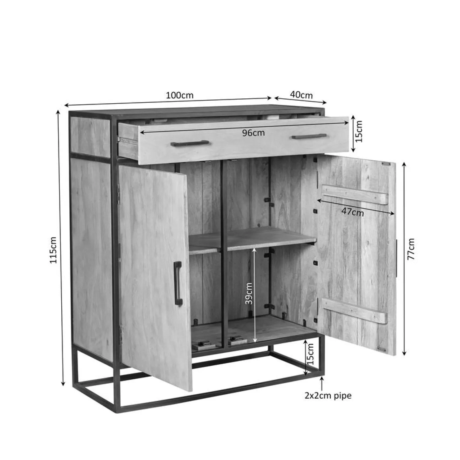 Furndea Wandkasten|Industriele Kasten|Alaska Wandkast Mangohout 100cm