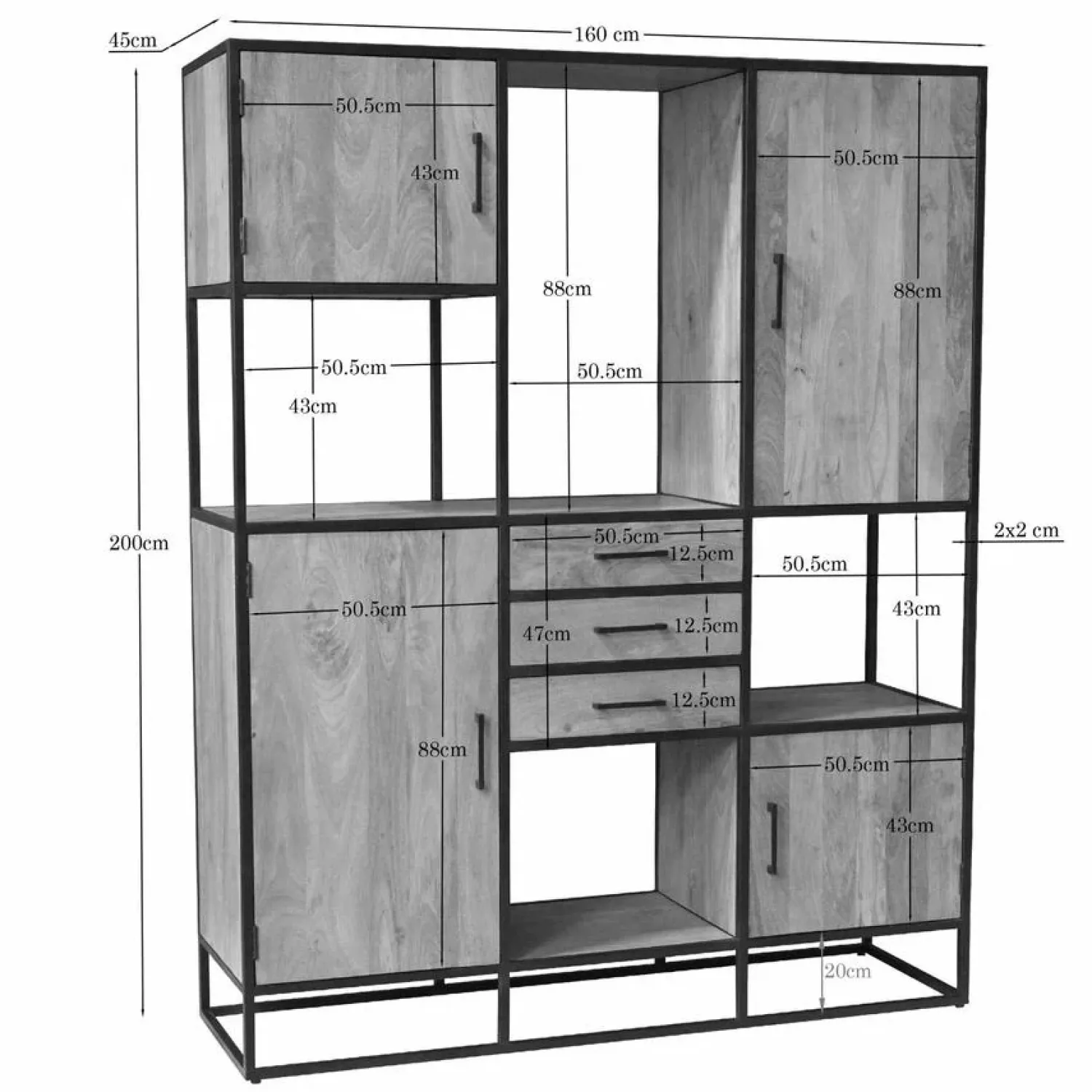 Furndea Vakkenkasten|Industriele Kasten|Alaska XXL Vakkenkast Mangohout 160cm