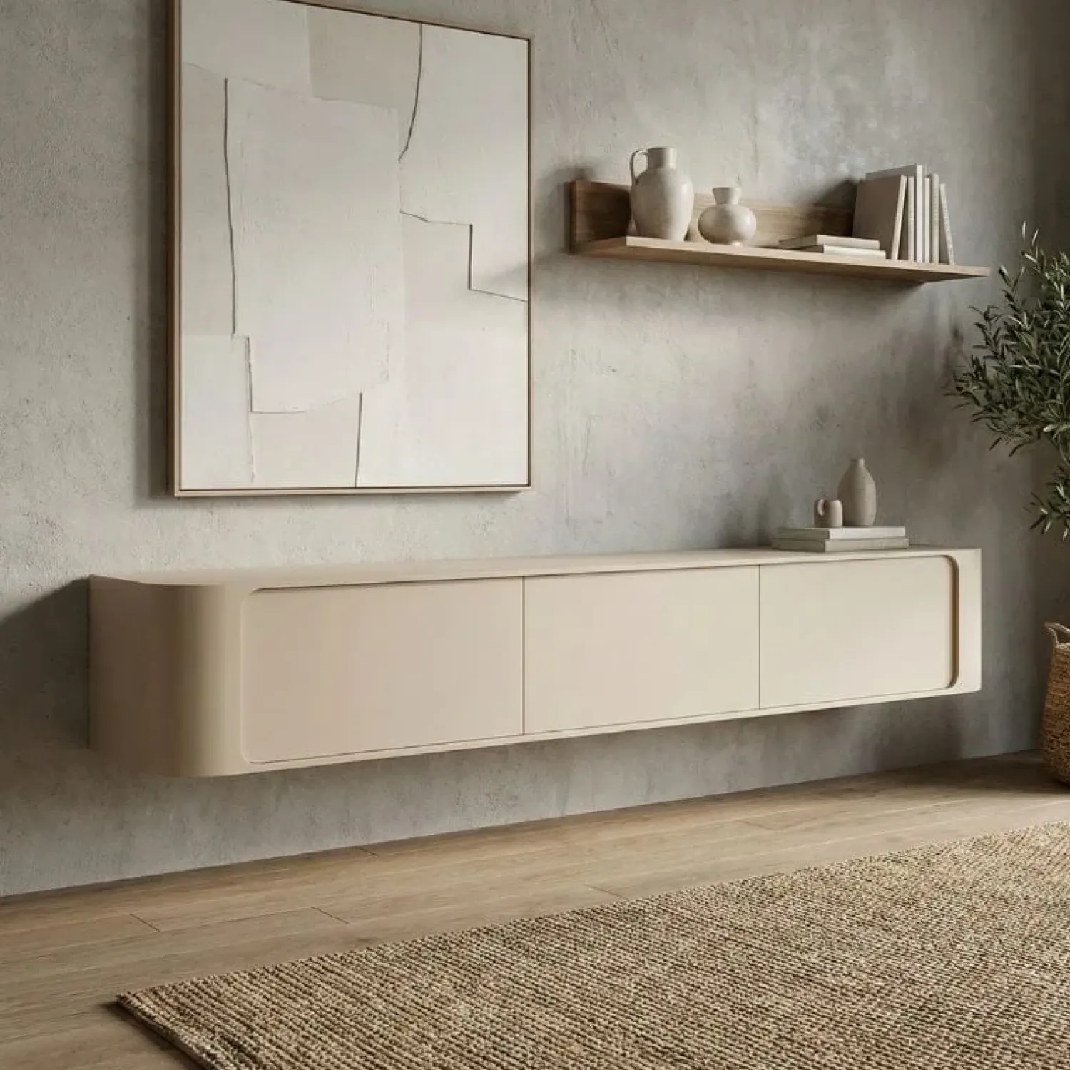 Vane Living Industriele Kasten|Tv Meubels|Amy Tv meubel zwevend Zand mangohout 155 cm