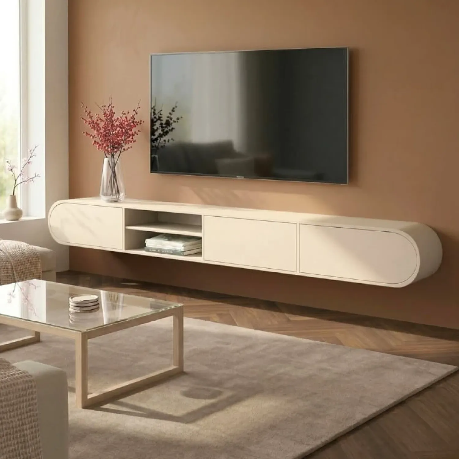 Vane Living Industriele Kasten|Tv Meubels|Arco zwevend Tv meubel Zand 220 cm