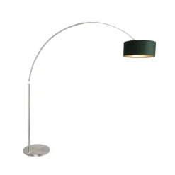 Steinmex Booglampen|Ariana 1-lichts Vloerlamp Staal met Groen Velvet kap