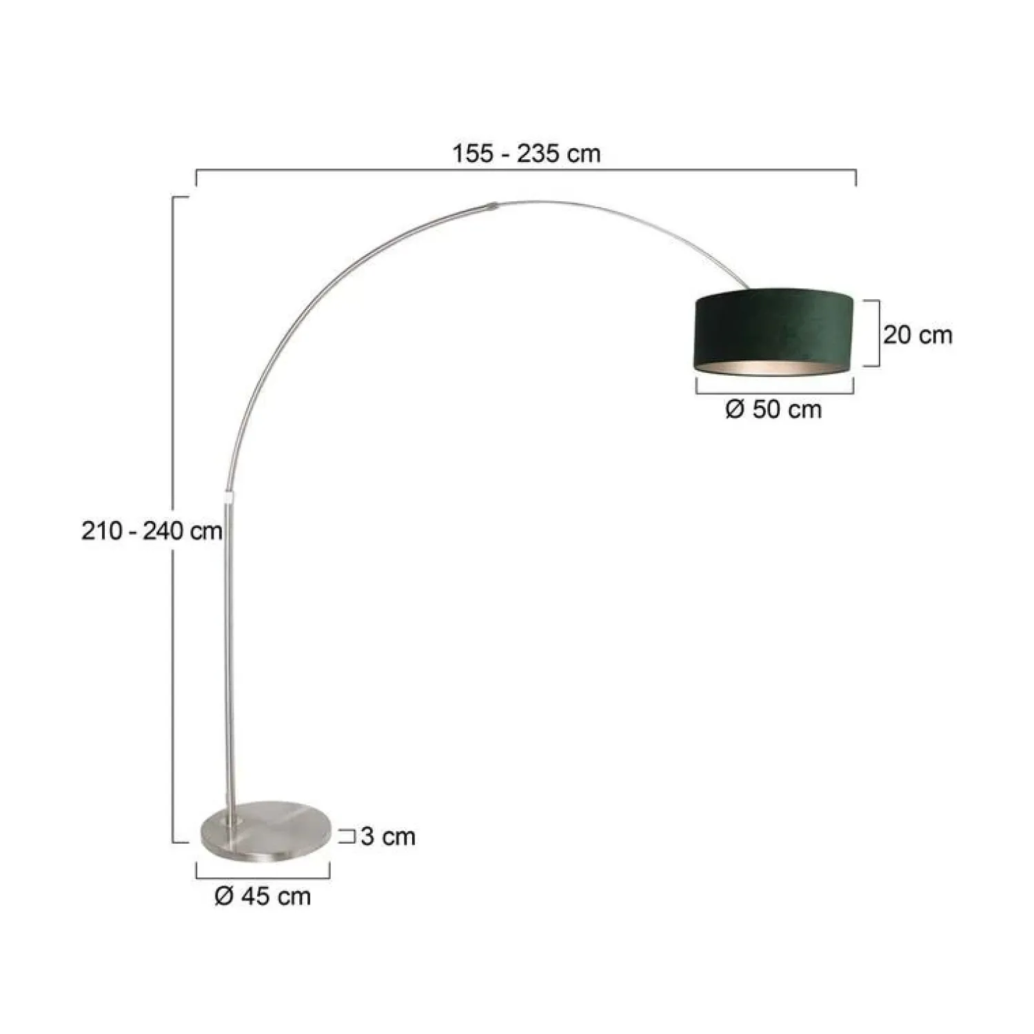 Steinmex Booglampen|Ariana 1-lichts Vloerlamp Staal met Groen Velvet kap