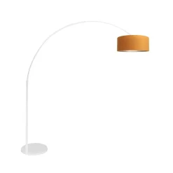 Steinmex Booglampen|Ariana 1-lichts Vloerlamp Wit met Goud Velvet kap