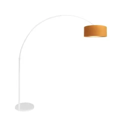 Steinmex Booglampen|Ariana 1-lichts Vloerlamp Wit met Goud Velvet kap