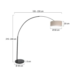 Steinmex Booglampen|Ariana 1-lichts Vloerlamp Zwart met Grijs Linnen lage kap