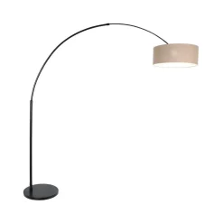 Steinmex Booglampen|Ariana 1-lichts Vloerlamp Zwart met Grijs Linnen lage kap