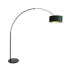 Steinmex Booglampen|Ariana 1-lichts Vloerlamp Zwart met Groen Velvet kap