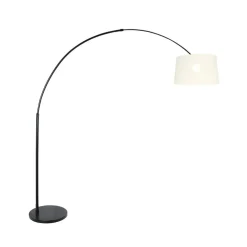 Steinmex Booglampen|Ariana 1-lichts Vloerlamp Zwart met Wit Linnen hoge kap