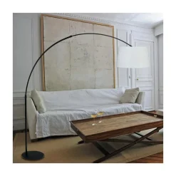 Steinmex Booglampen|Ariana 1-lichts Vloerlamp Zwart met Wit Linnen hoge kap