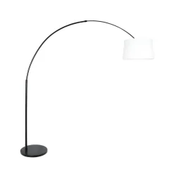 Steinmex Booglampen|Ariana 1-lichts Vloerlamp Zwart met Wit Linnen hoge kap