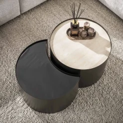 Kalfort Salontafels|Arianna Salontafel Set van 2 Rond keramiek glas 60cm