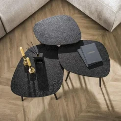 Kalfort Salontafels|Arioni Salontafel set van 3 organisch metallic / zwart