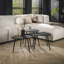 Kalfort Salontafels|Arioni Salontafel set van 3 organisch metallic / zwart