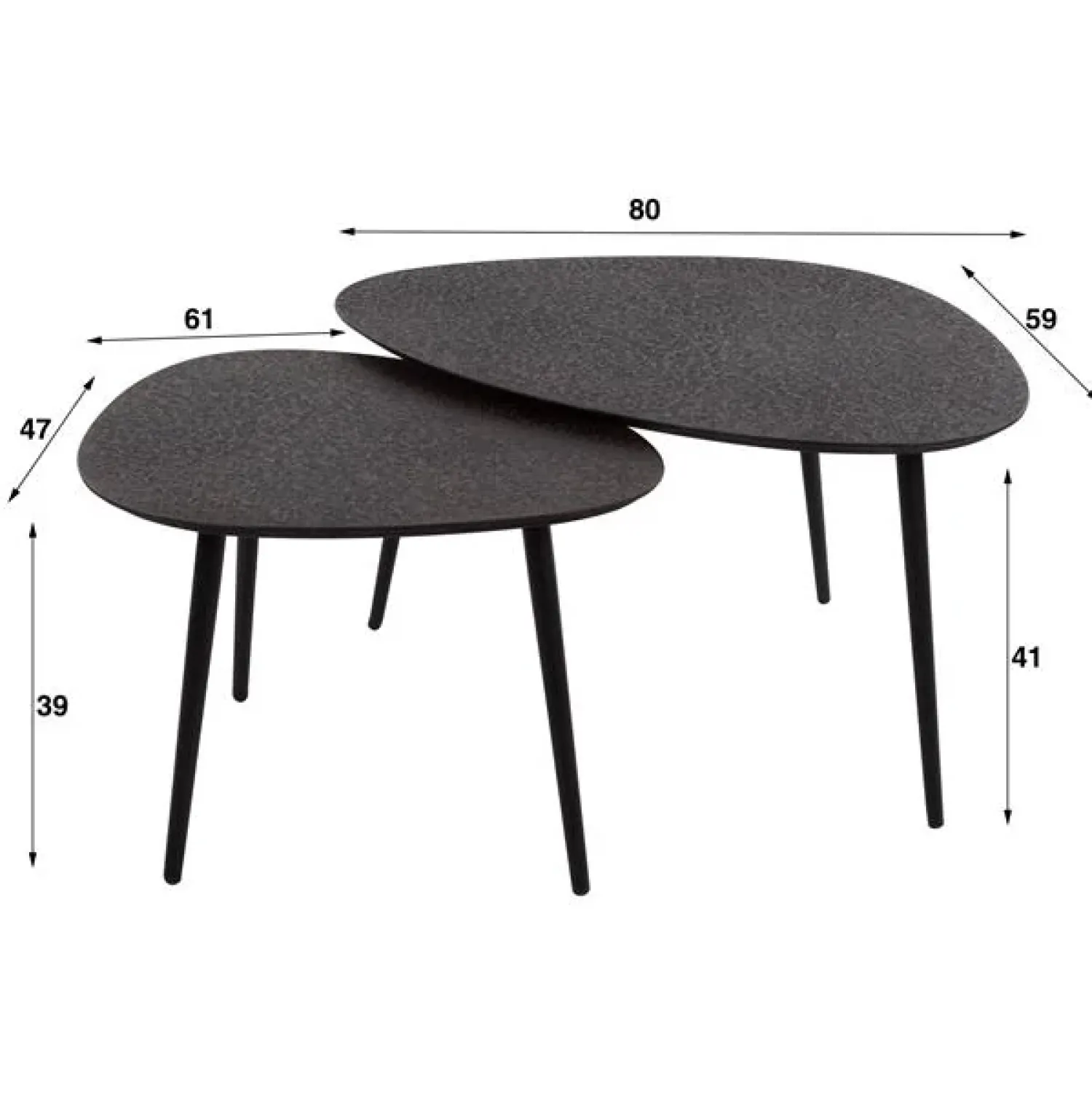 Kalfort Salontafels|Arona Salontafel set van 2 organisch metallic / Grijs