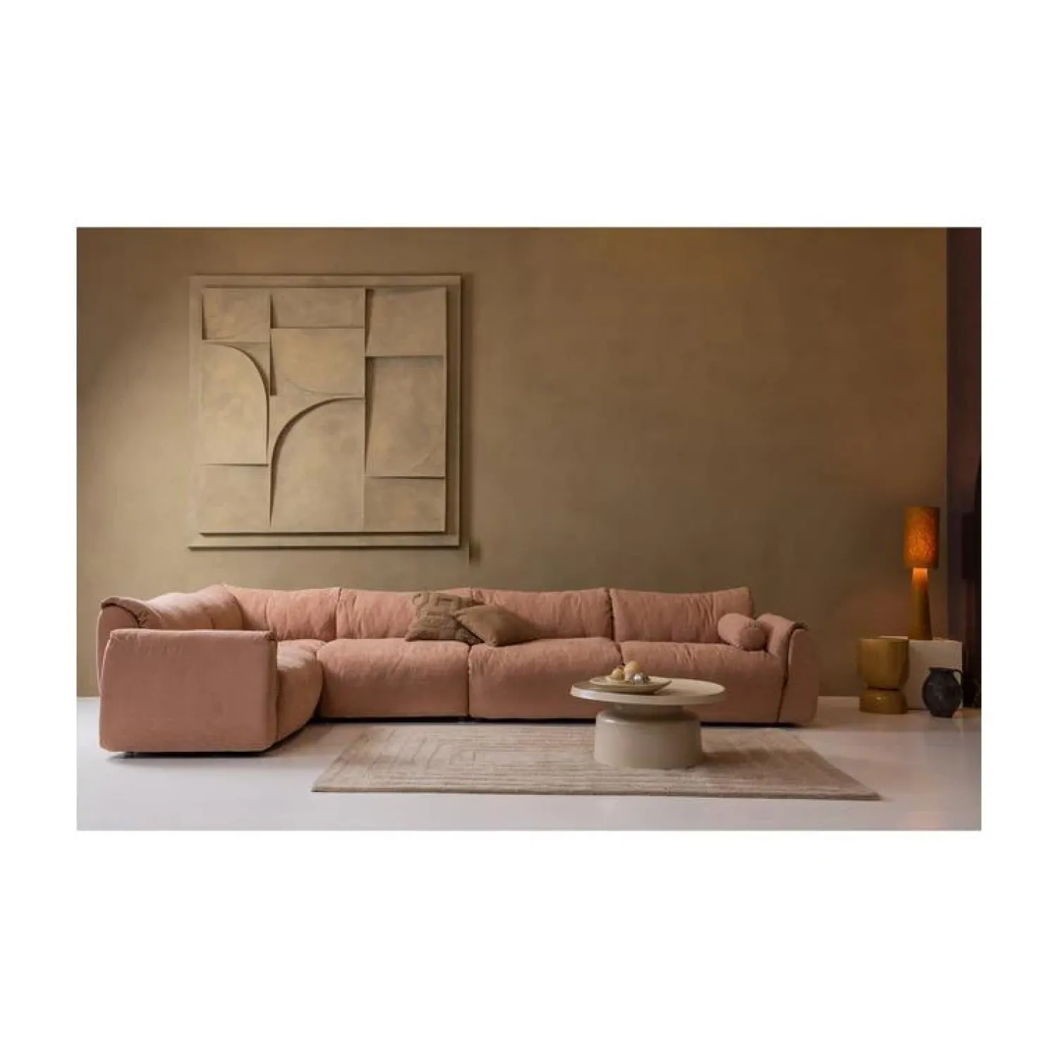 WOOOD Modulaire Banken|Baggy 1-zits element met arm rechts geweven chenille oudroze