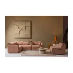 WOOOD Modulaire Banken|Baggy 1-zits element met arm rechts geweven chenille oudroze