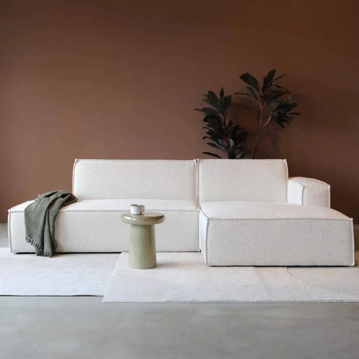 Pepp Hoekbanken|Bank Enzo Chaise longue rechts Bouclé wit