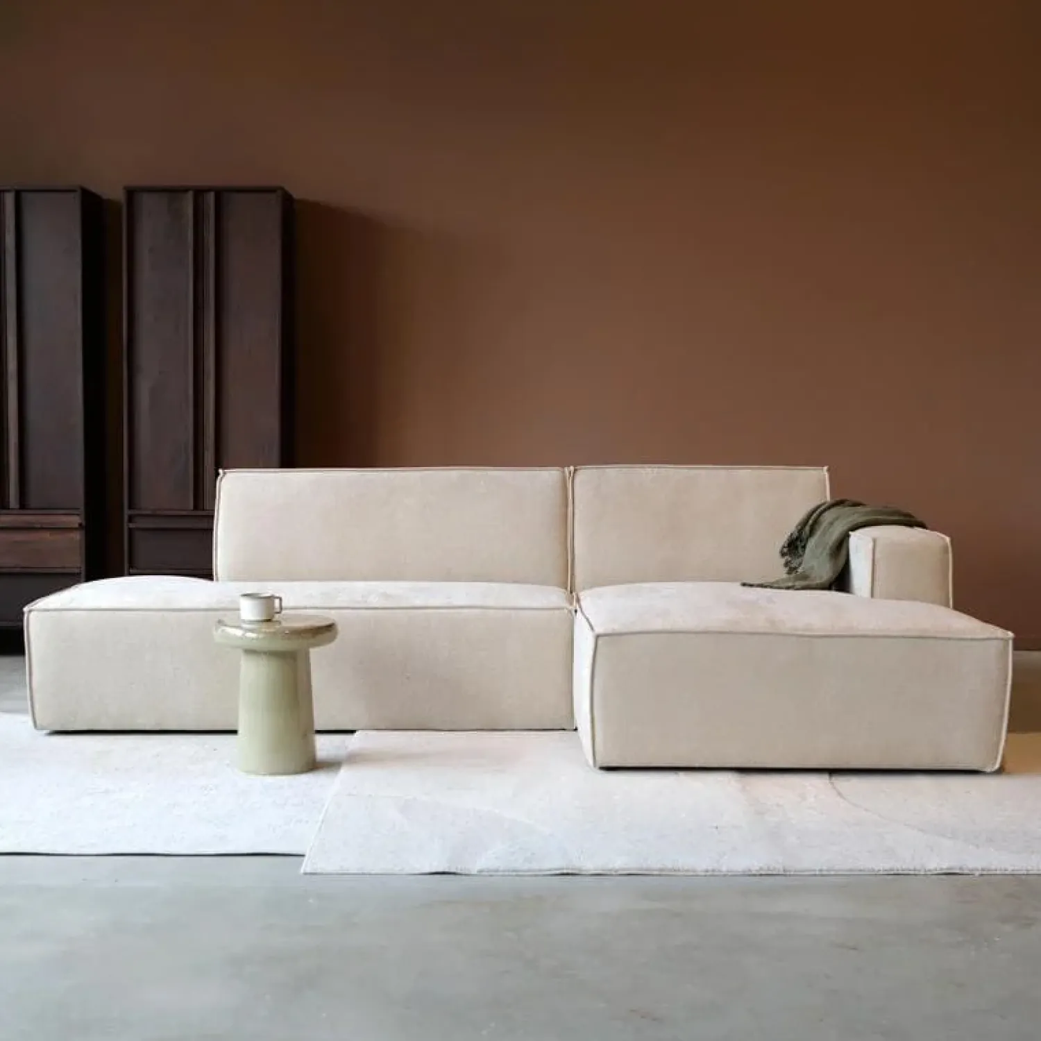 Pepp Hoekbanken|Bank Enzo Chaise longue rechts Stof beige taupe