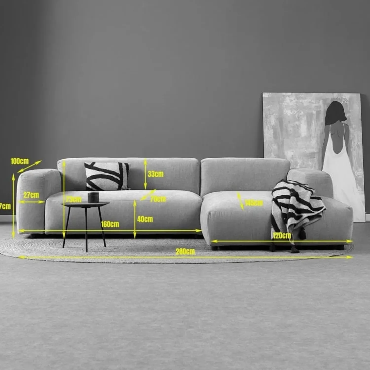Pepp Hoekbanken|Bank Ocean Chaise longue links - Boston Cement Linnen