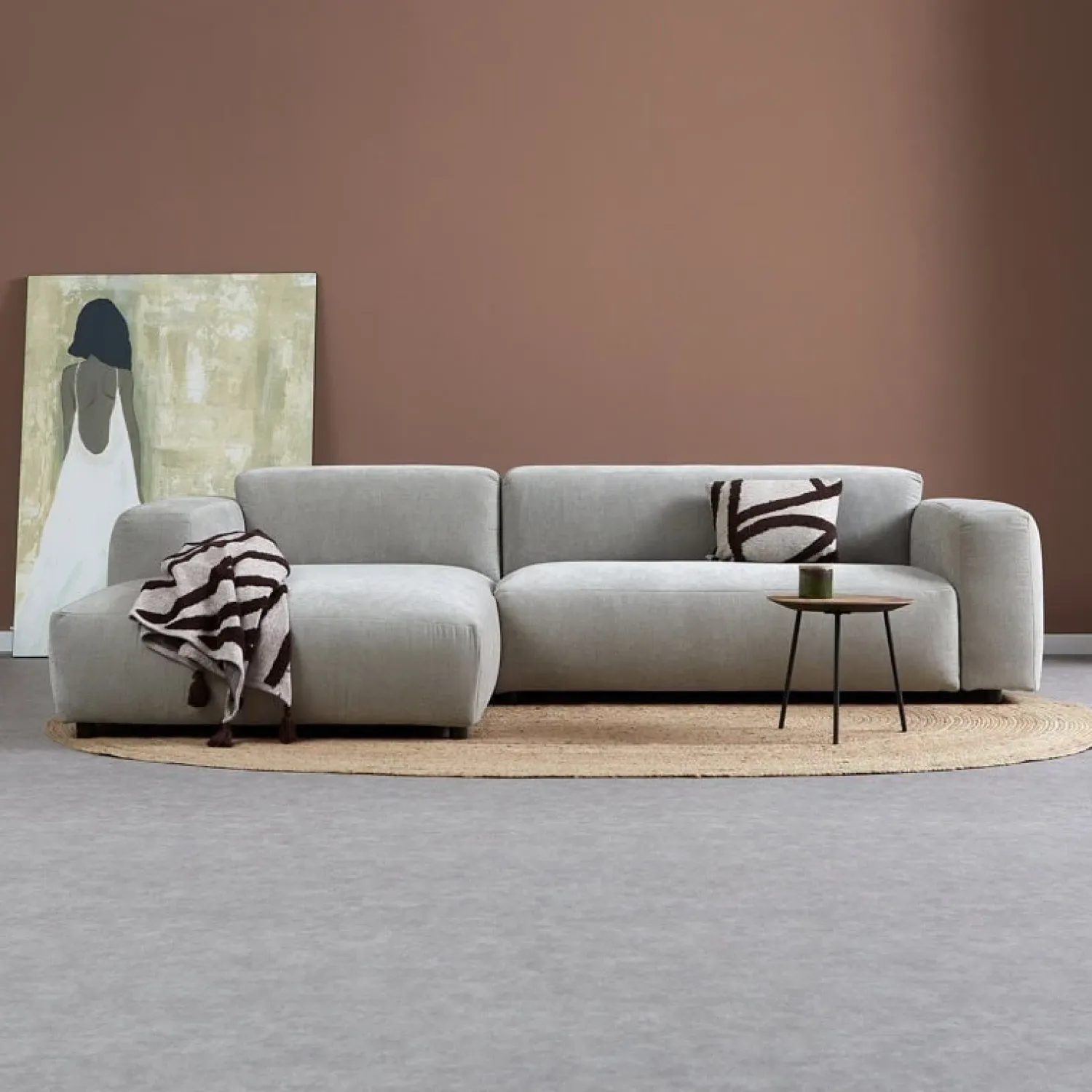 Pepp Hoekbanken|Bank Ocean Chaise longue links - Boston Cement Linnen