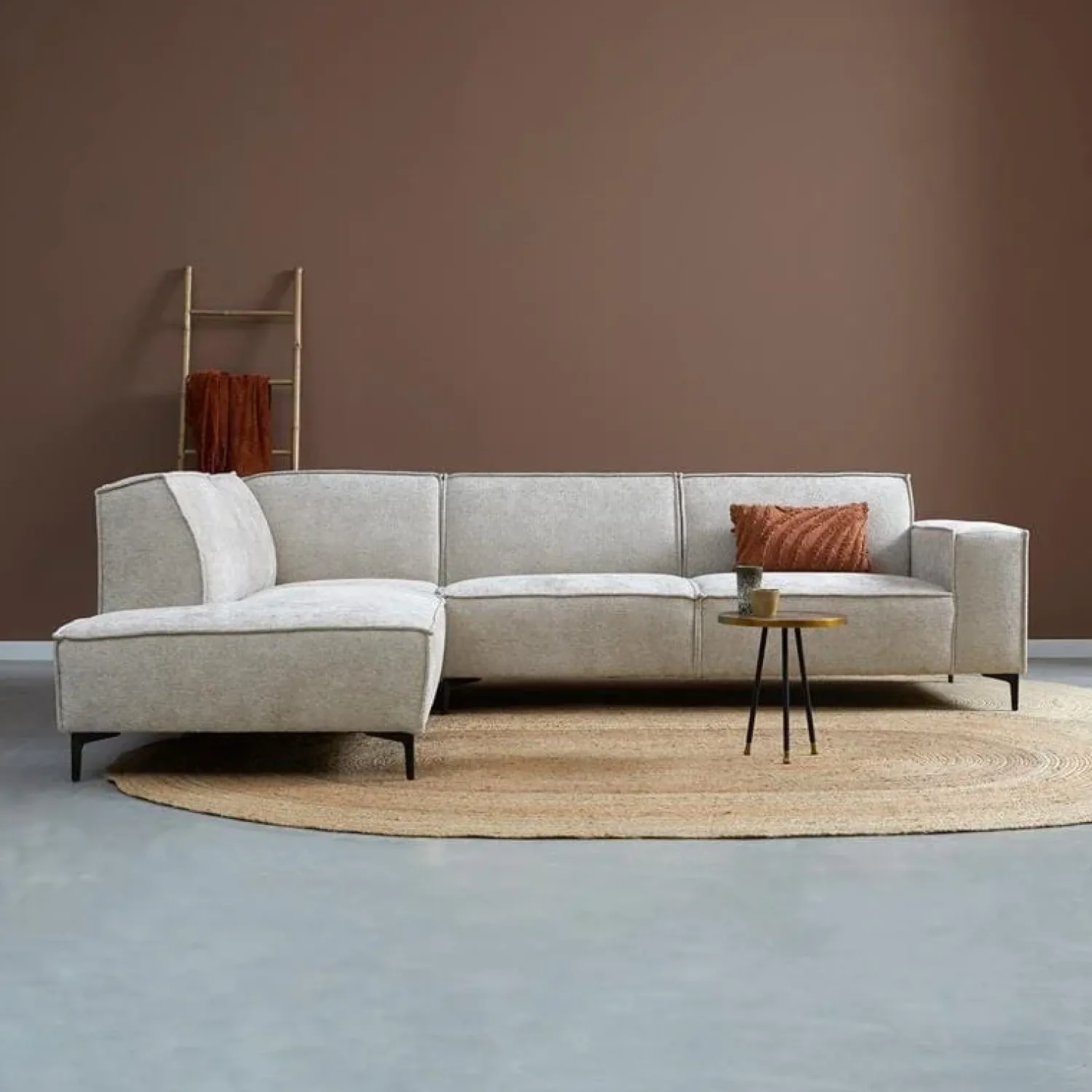 Pepp Hoekbanken|Loungebanken|Bank River met ottoman links- Taupe stof