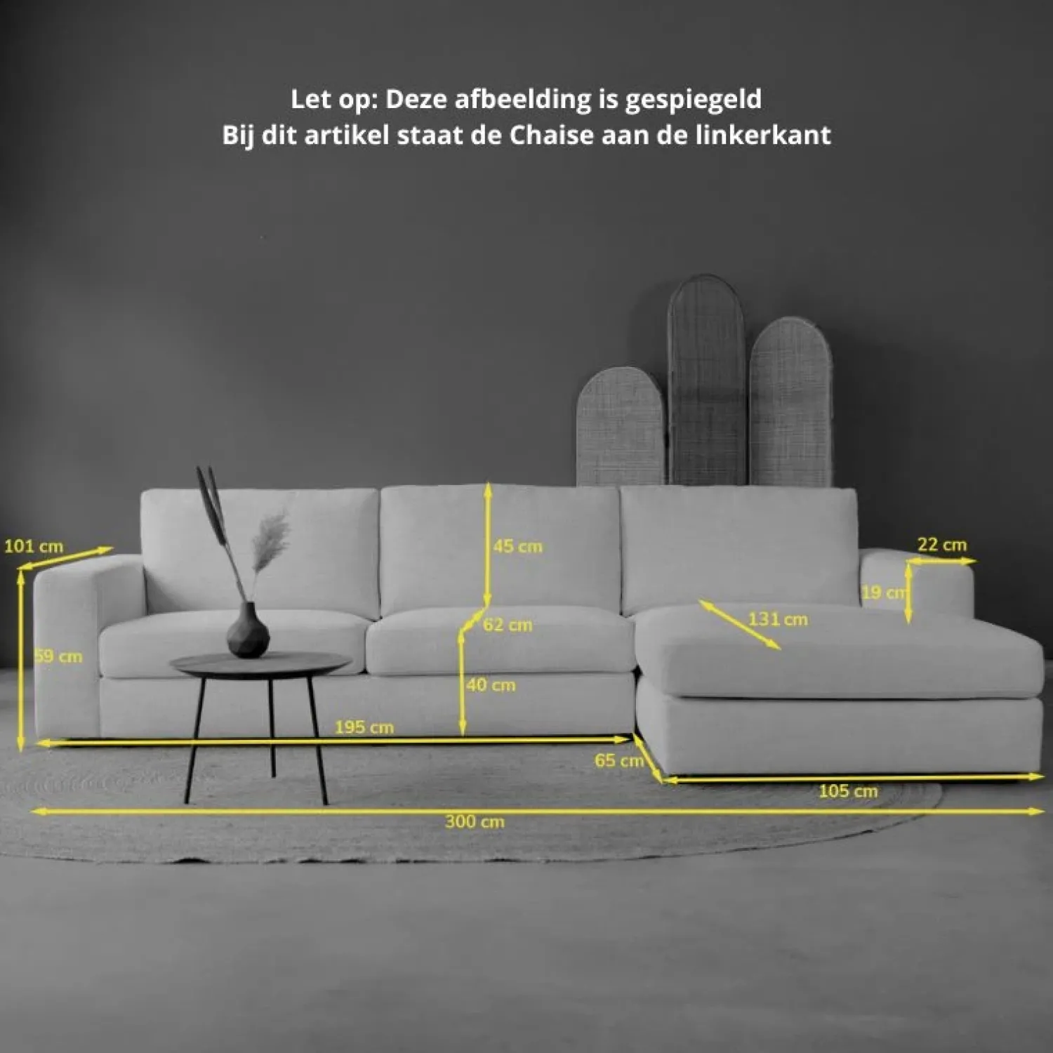 Pepp Hoekbanken|Bank Uno Chaise longue links ribstof beige