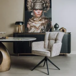 Tower living Eetkamerstoelen|Bardi Eetkamerfauteuil Beige stof