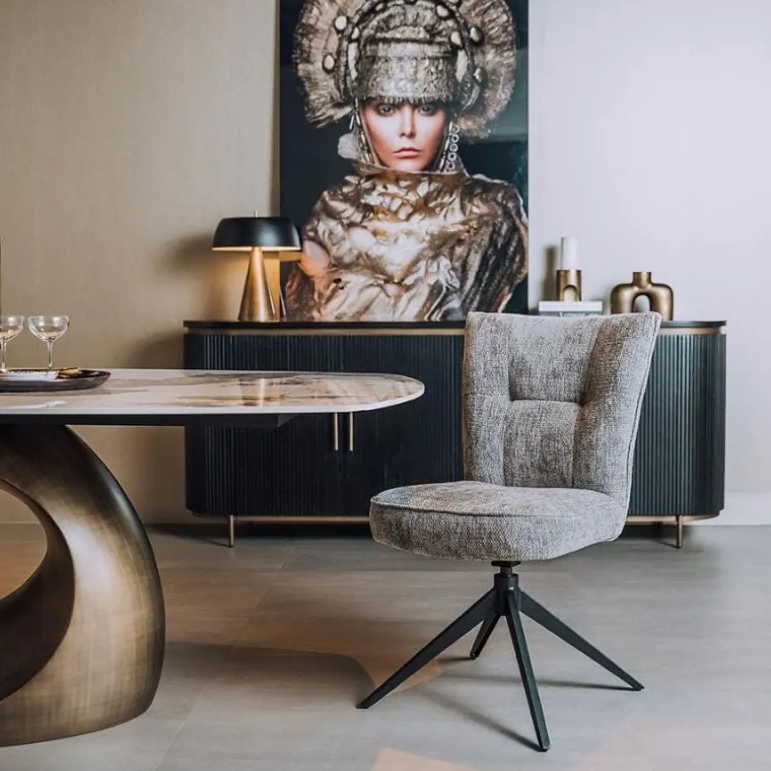 Tower living Eetkamerstoelen|Bardi Eetkamerstoel Grijs stof