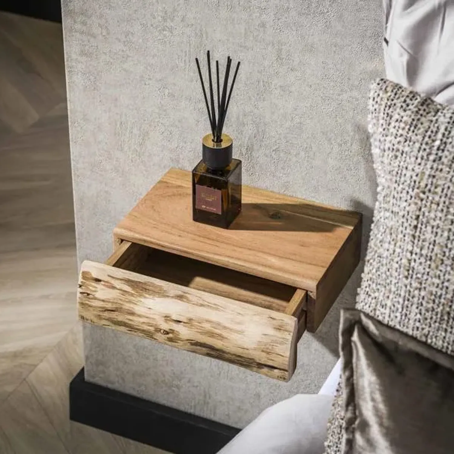 Kalfort Nachtkastjes|Industriele Kasten|Bark houten nachtkastje zwevend set van 2 30cm