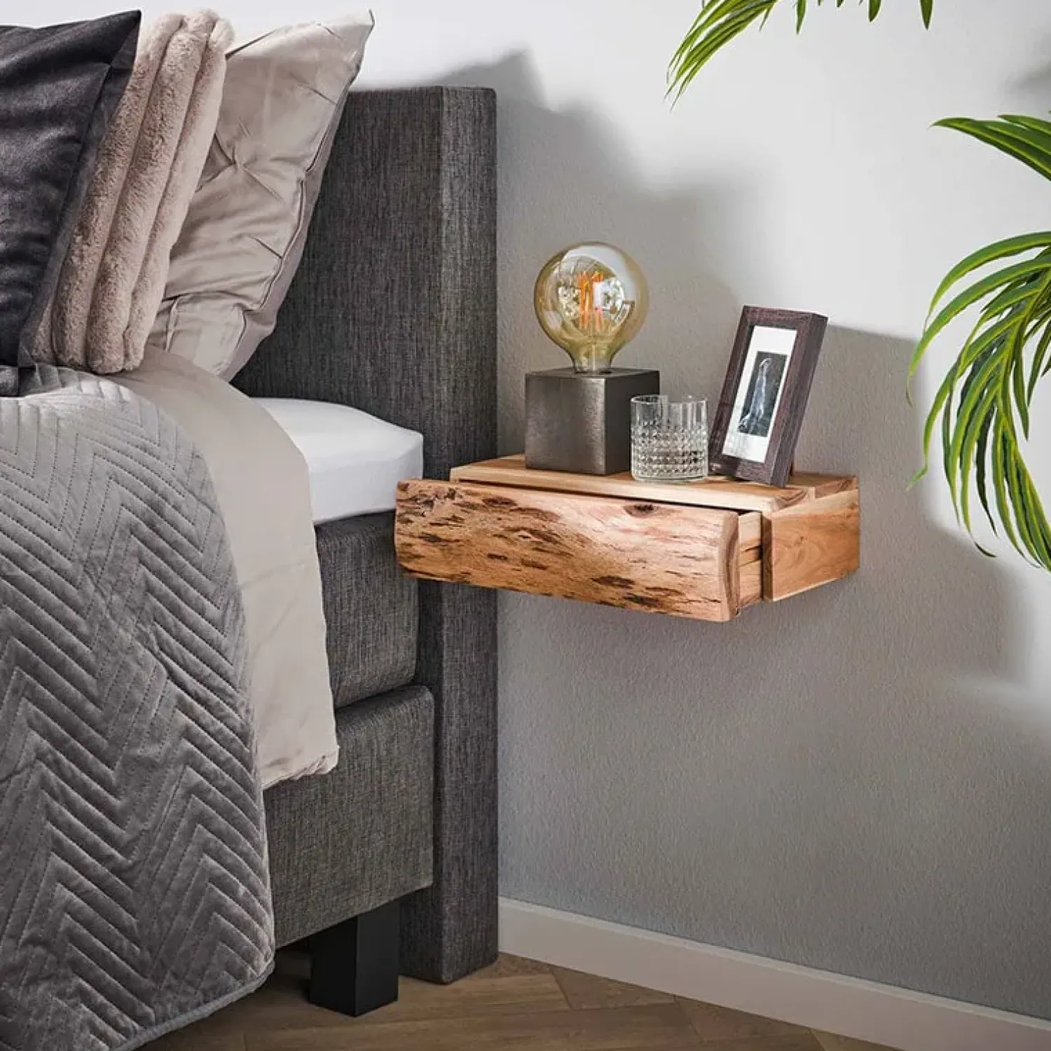 Kalfort Nachtkastjes|Industriele Kasten|Bark houten nachtkastje zwevend set van 2 40cm