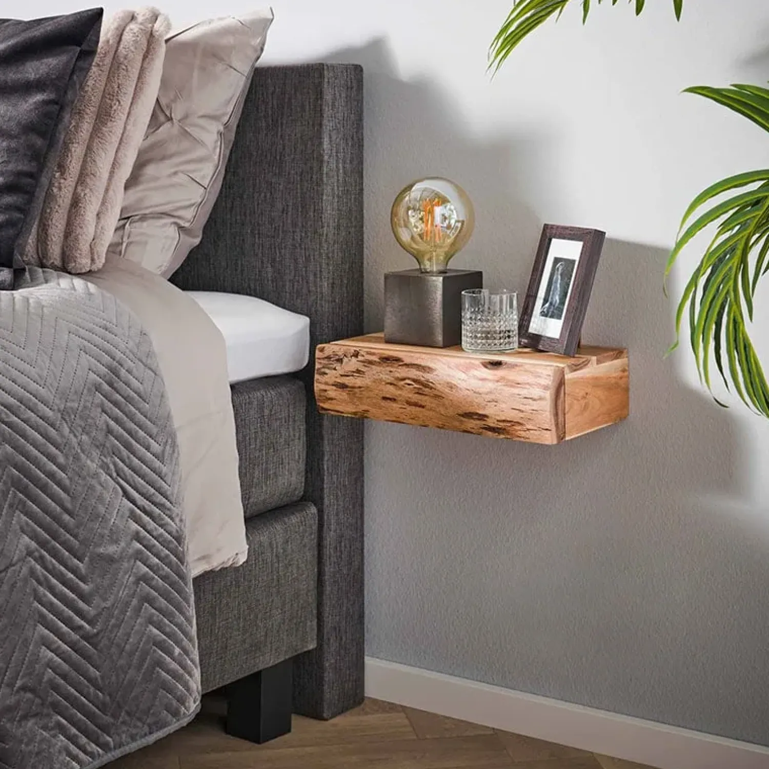 Kalfort Nachtkastjes|Industriele Kasten|Bark houten nachtkastje zwevend set van 2 40cm
