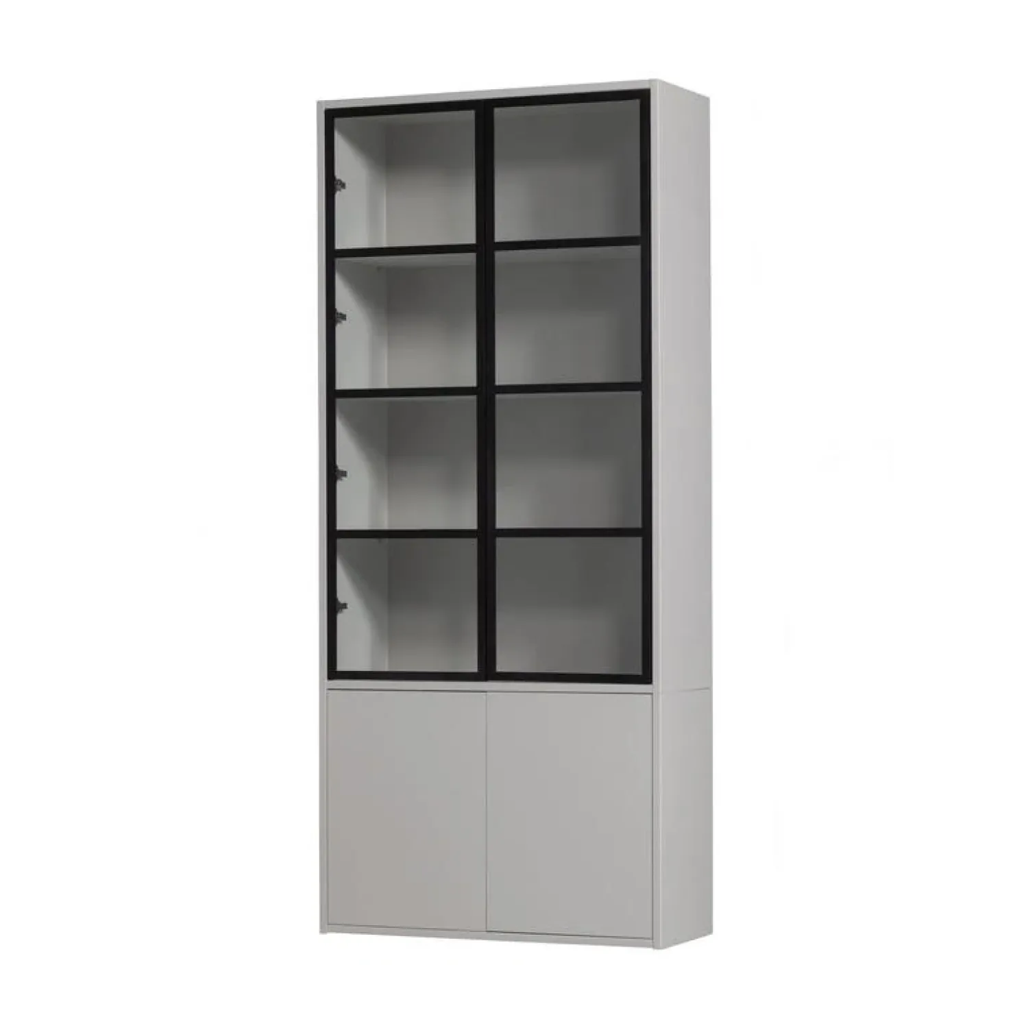 vtwonen Vitrinekasten|Industriele Kasten|Basic Vitrinekast 4-deurs grenen grijs 101cm
