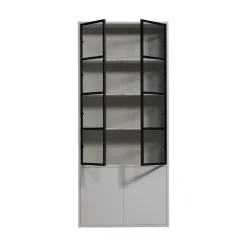 vtwonen Vitrinekasten|Industriele Kasten|Basic Vitrinekast 4-deurs grenen grijs 101cm
