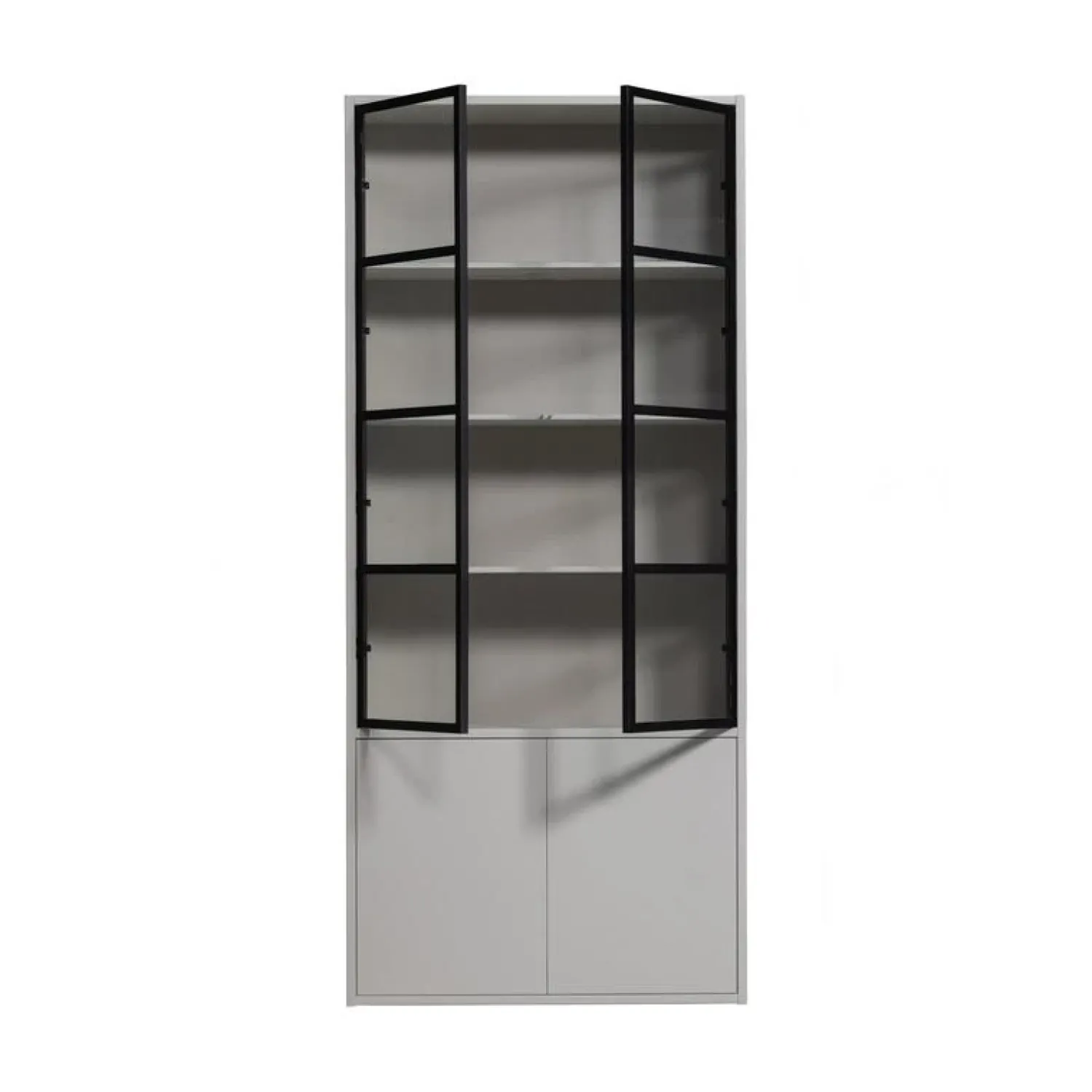 vtwonen Vitrinekasten|Industriele Kasten|Basic Vitrinekast 4-deurs grenen grijs 101cm