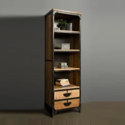 Tower living Boekenkasten|Industriele Kasten|Basto Boekenkast 2 lades mango naturel matt