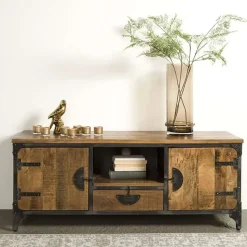 Tower living Industriele Kasten|Tv Meubels|Basto TV meubel 2 drs 2 lades mango naturel matt 180cm