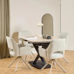 Nordhavn Eetkamerstoelen|Bella Eetkamerstoel beige met beige onderstel