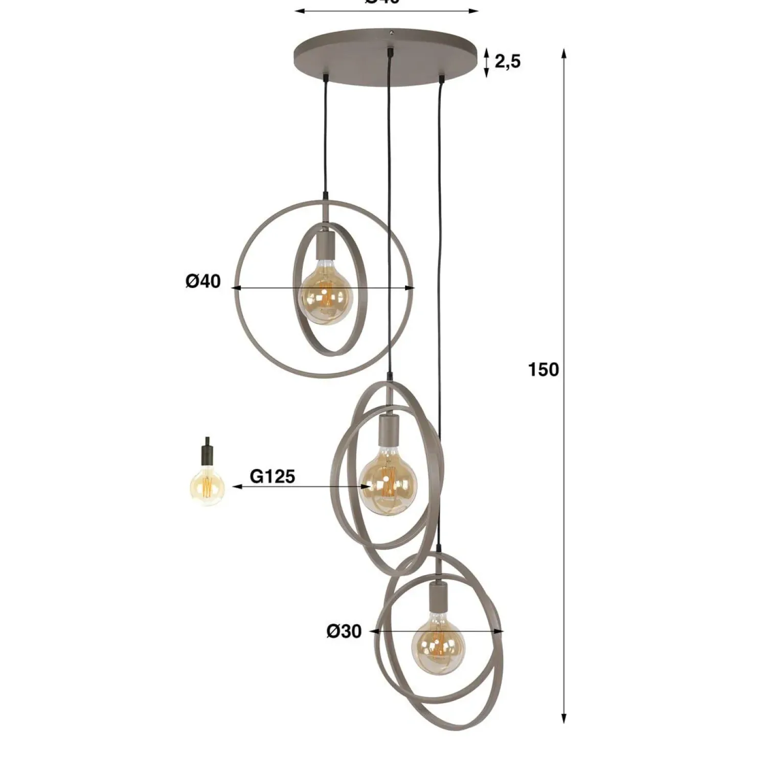Kalfort Hanglampen|Bellamy 3-lichts getrapte Hanglamp Beige