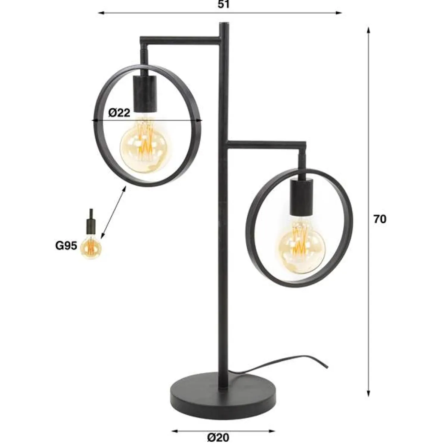 Kalfort Bureaulampen|Tafellampen|Bellivia Tafellamp 2-lichts Charcoal Zwart