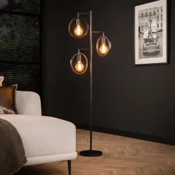 Kalfort Vloerlampen|Bellivia Vloerlamp 3-lichts Charcoal Zwart