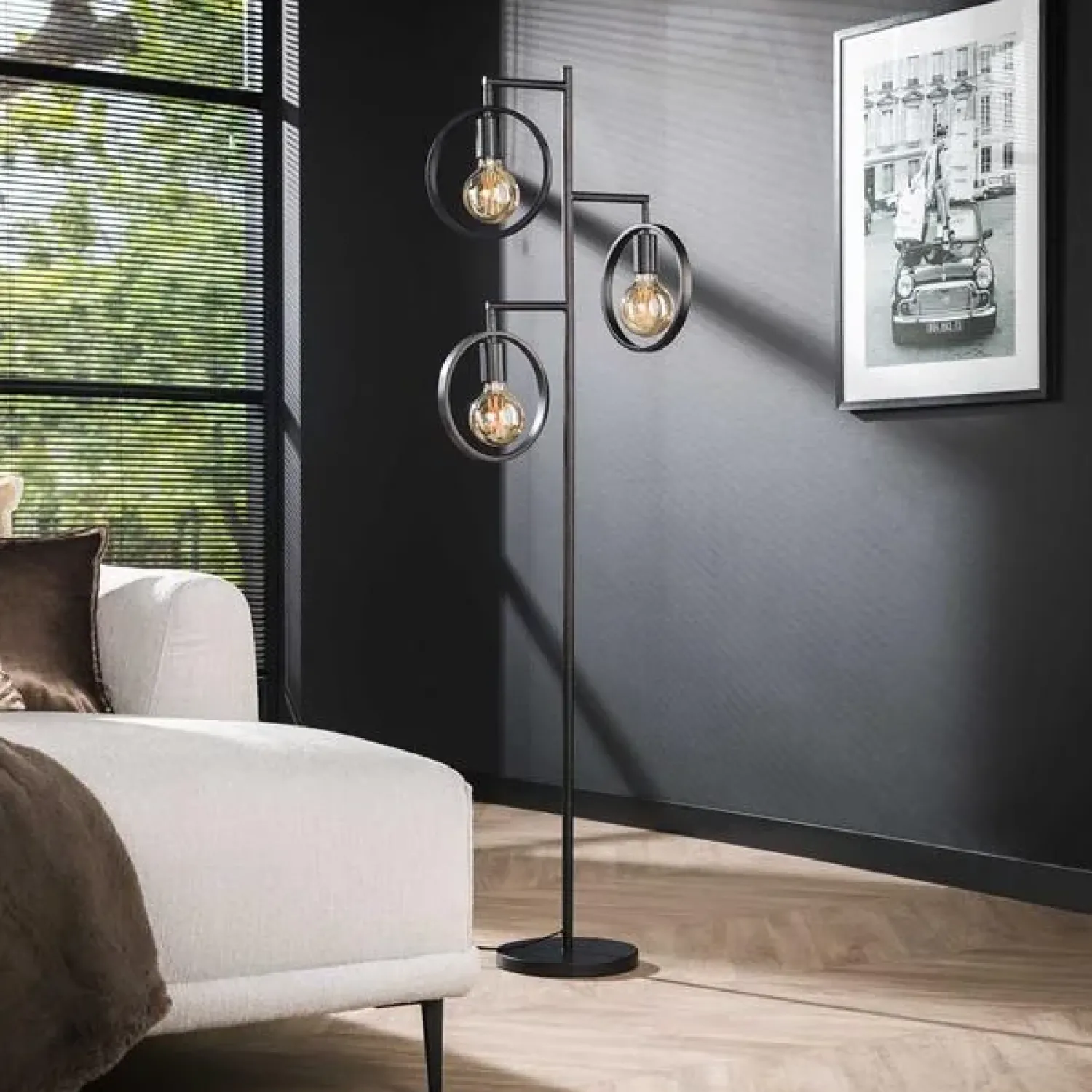 Kalfort Vloerlampen|Bellivia Vloerlamp 3-lichts Charcoal Zwart