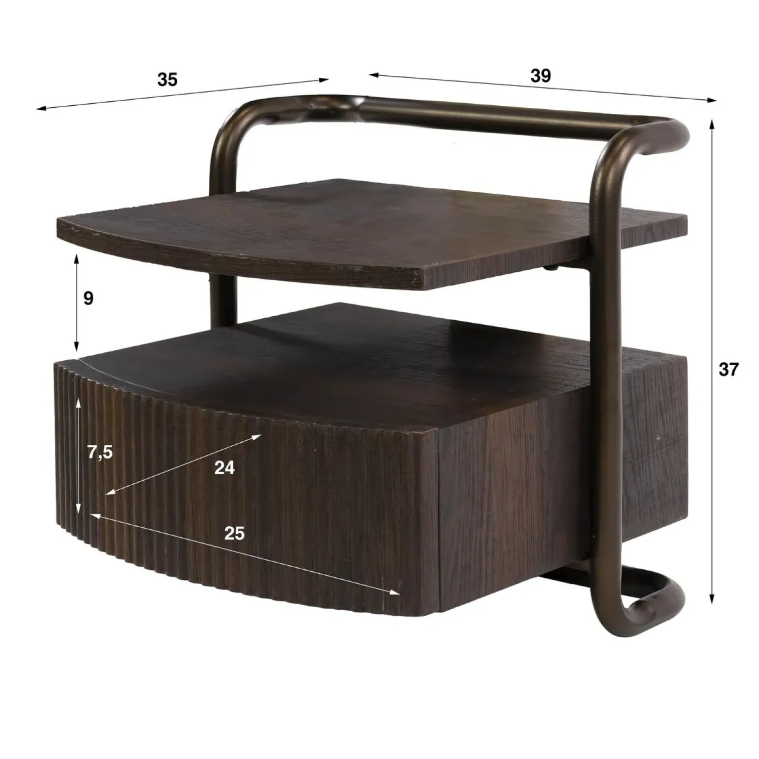 Kalfort Nachtkastjes|Industriele Kasten|Bianca zwevend Nachtkastje 1 lade Donkerbruin 39cm