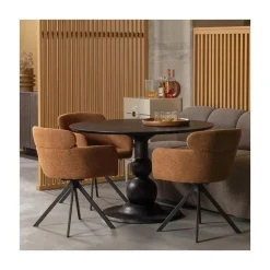 WOOOD Eettafels|Blanco ronde Eettafel mangohout zwart 120cm