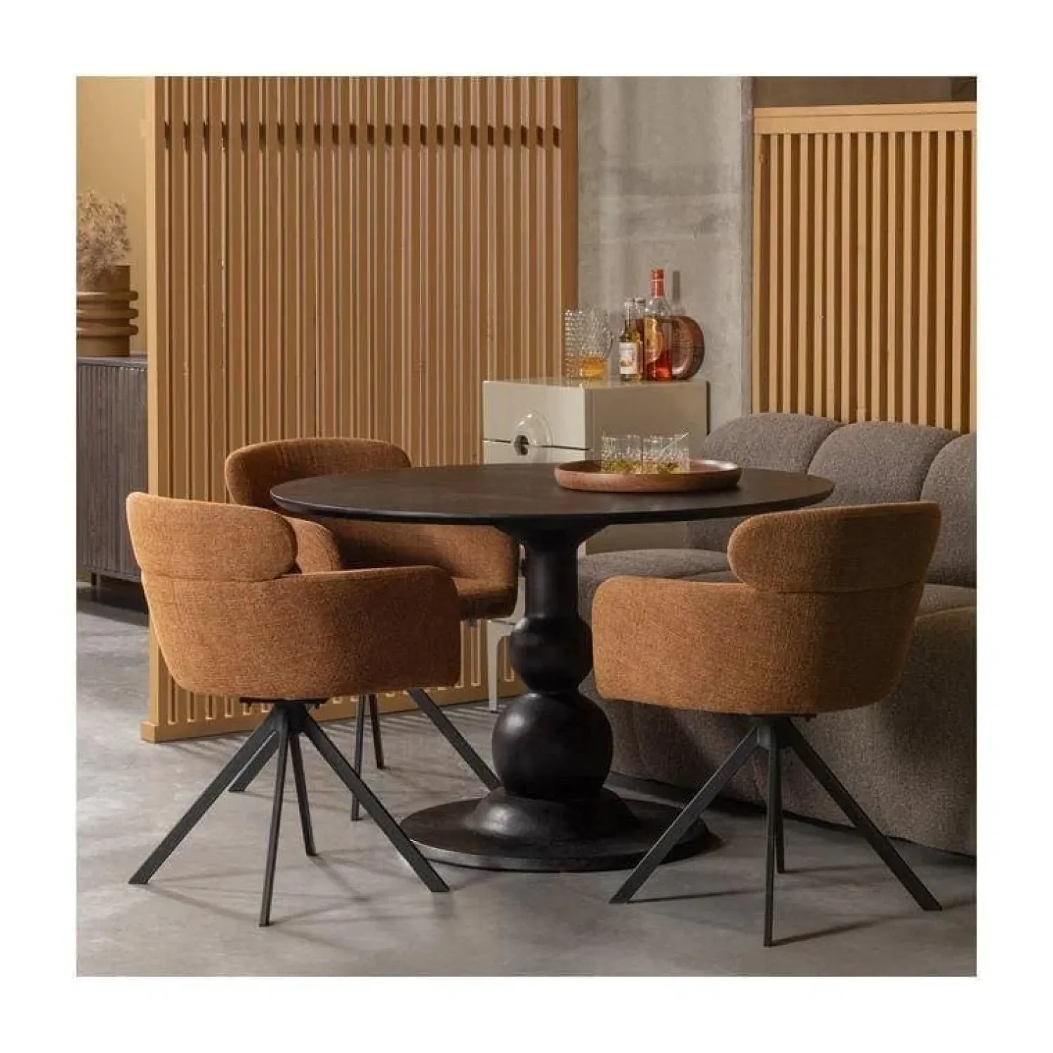 WOOOD Eettafels|Blanco ronde Eettafel mangohout zwart 120cm