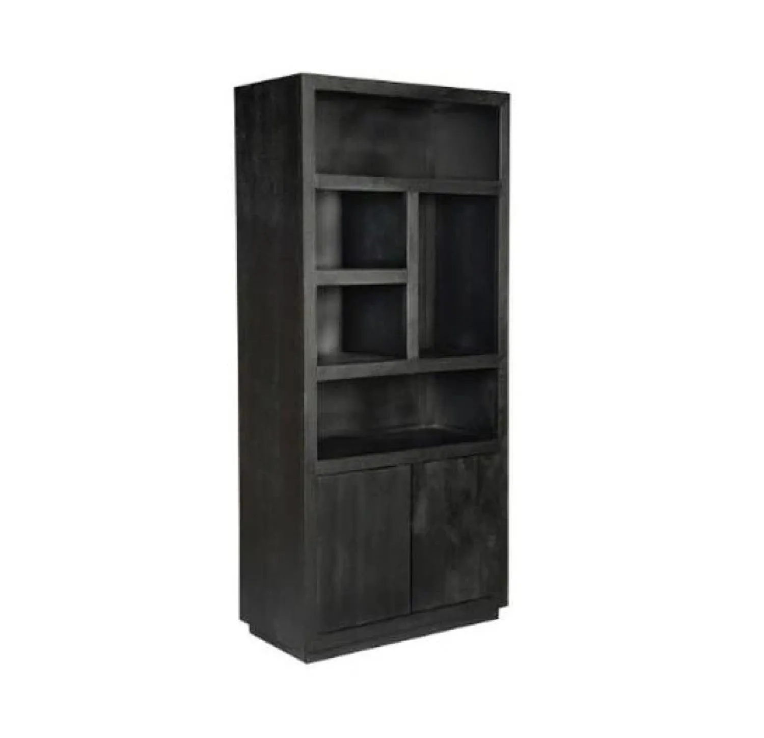 Furndea Boekenkasten|Industriele Kasten|Boekenkast Dortmund mangohout zwart 5 vakken 90cm